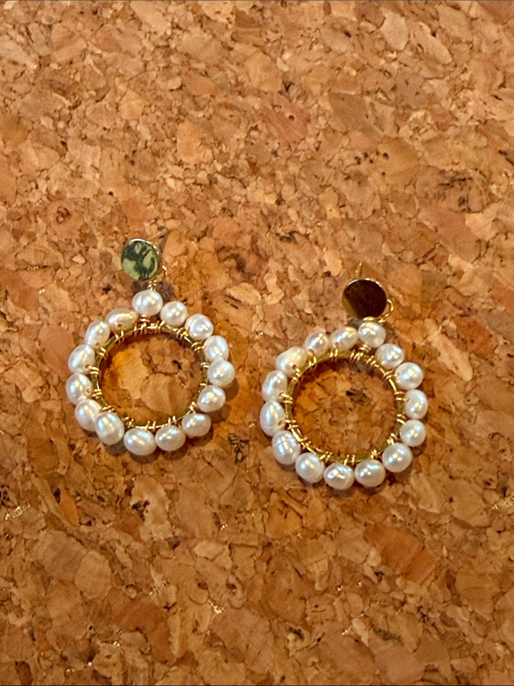 Gold Pearl Hoop Drop Earrings
